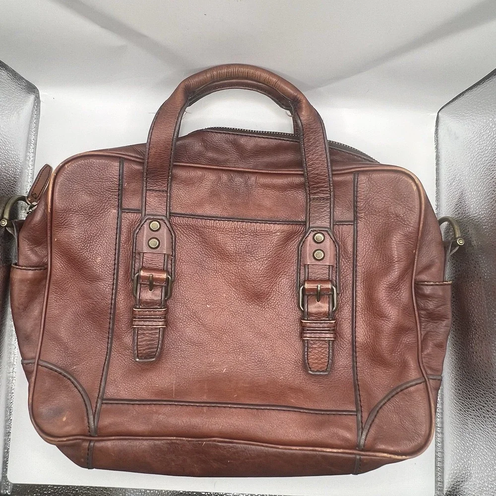 VTG  Fossil Leather Unstructured Brief Case Brown Distressed Americana No Strap